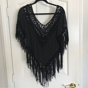 Black crochet cover up top